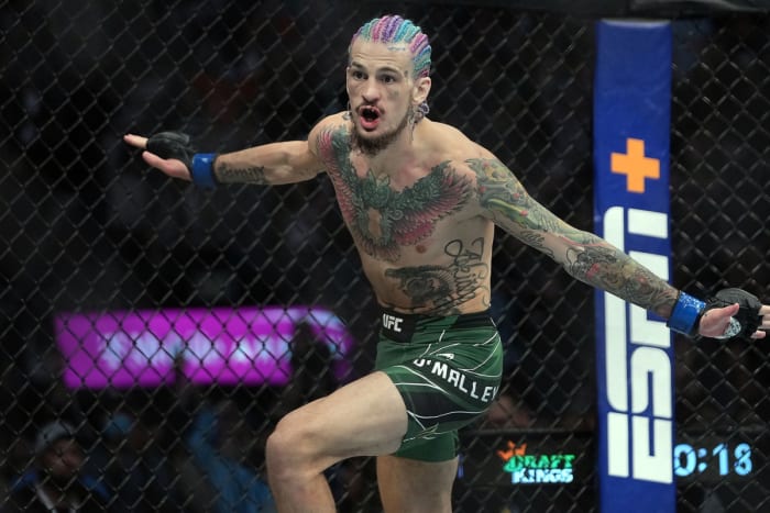 UFC bantamweight Sean O'Malley celebrates a big win inside the Octagon.